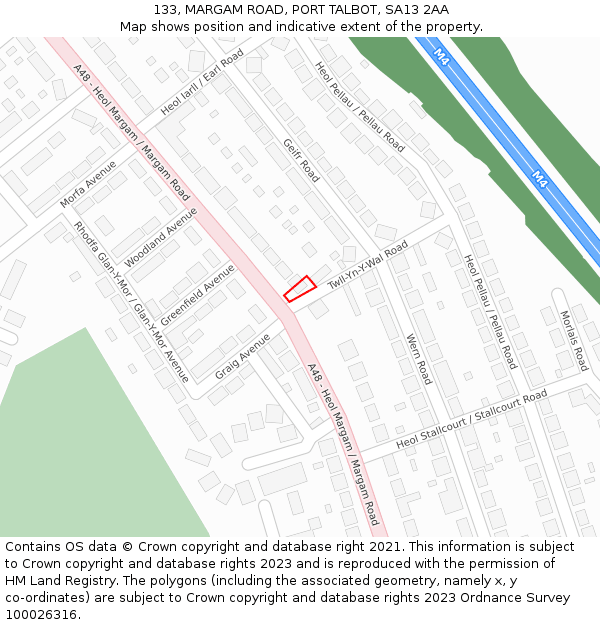 133, MARGAM ROAD, PORT TALBOT, SA13 2AA: Location map and indicative extent of plot