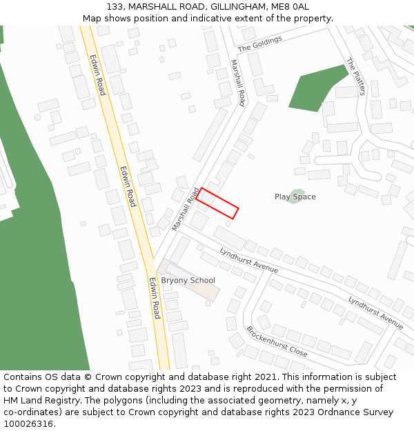 133, MARSHALL ROAD, GILLINGHAM, ME8 0AL: Location map and indicative extent of plot