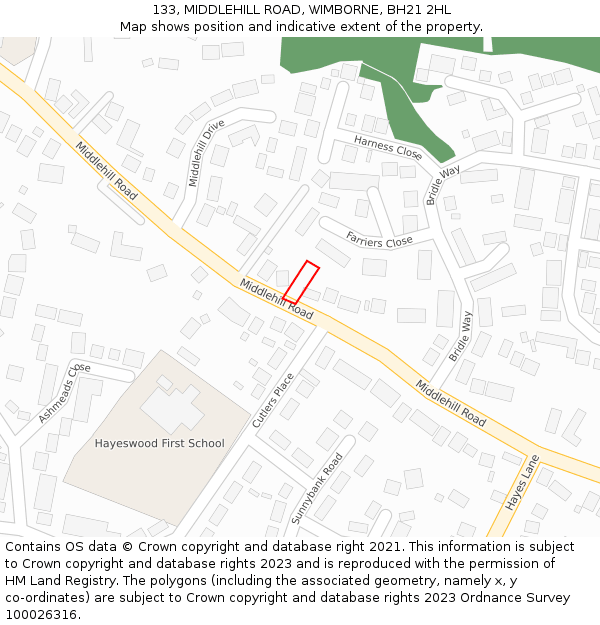 133, MIDDLEHILL ROAD, WIMBORNE, BH21 2HL: Location map and indicative extent of plot