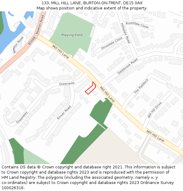 133, MILL HILL LANE, BURTON-ON-TRENT, DE15 0AX: Location map and indicative extent of plot