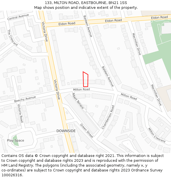 133, MILTON ROAD, EASTBOURNE, BN21 1SS: Location map and indicative extent of plot
