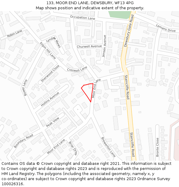 133, MOOR END LANE, DEWSBURY, WF13 4PG: Location map and indicative extent of plot