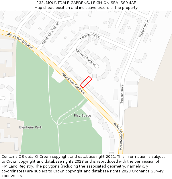 133, MOUNTDALE GARDENS, LEIGH-ON-SEA, SS9 4AE: Location map and indicative extent of plot