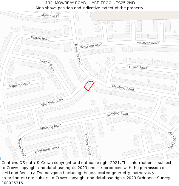 133, MOWBRAY ROAD, HARTLEPOOL, TS25 2NB: Location map and indicative extent of plot