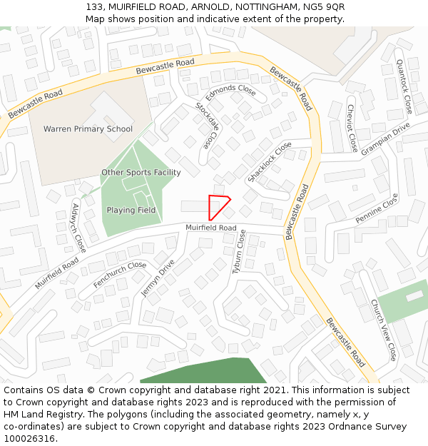 133, MUIRFIELD ROAD, ARNOLD, NOTTINGHAM, NG5 9QR: Location map and indicative extent of plot