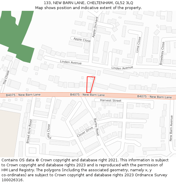 133, NEW BARN LANE, CHELTENHAM, GL52 3LQ: Location map and indicative extent of plot