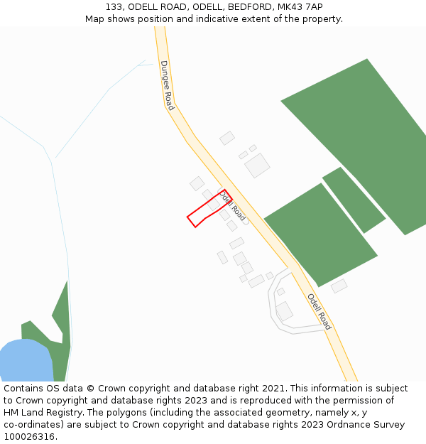 133, ODELL ROAD, ODELL, BEDFORD, MK43 7AP: Location map and indicative extent of plot