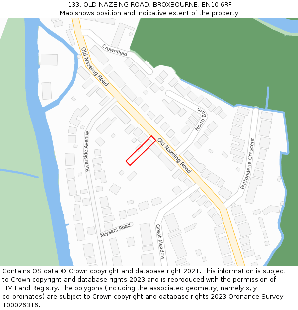 133, OLD NAZEING ROAD, BROXBOURNE, EN10 6RF: Location map and indicative extent of plot