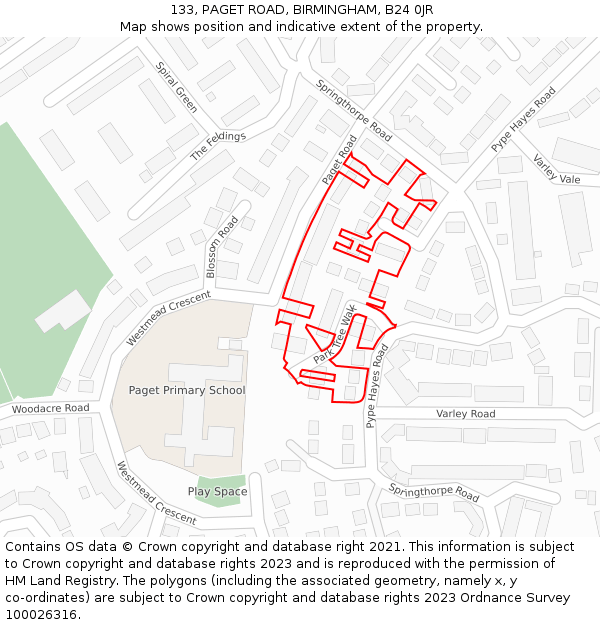 133, PAGET ROAD, BIRMINGHAM, B24 0JR: Location map and indicative extent of plot