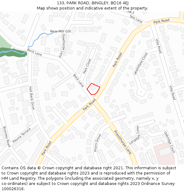 133, PARK ROAD, BINGLEY, BD16 4EJ: Location map and indicative extent of plot