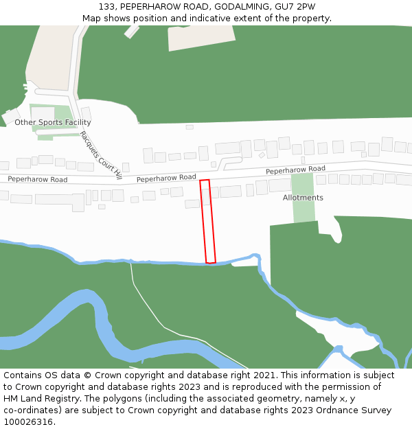 133, PEPERHAROW ROAD, GODALMING, GU7 2PW: Location map and indicative extent of plot