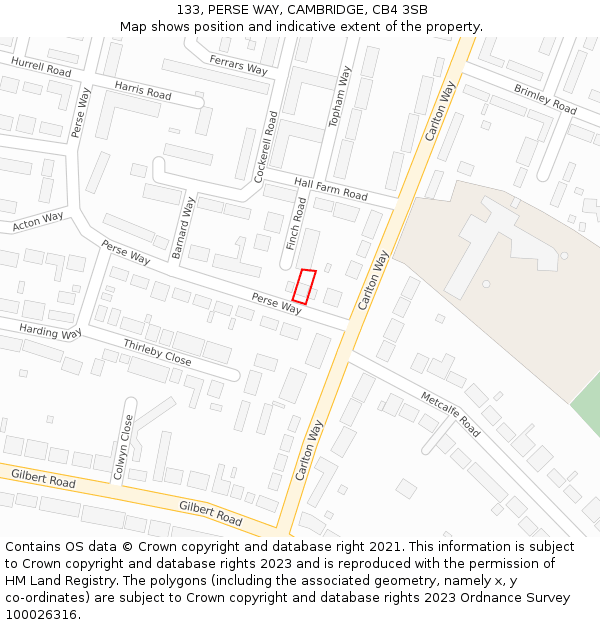 133, PERSE WAY, CAMBRIDGE, CB4 3SB: Location map and indicative extent of plot