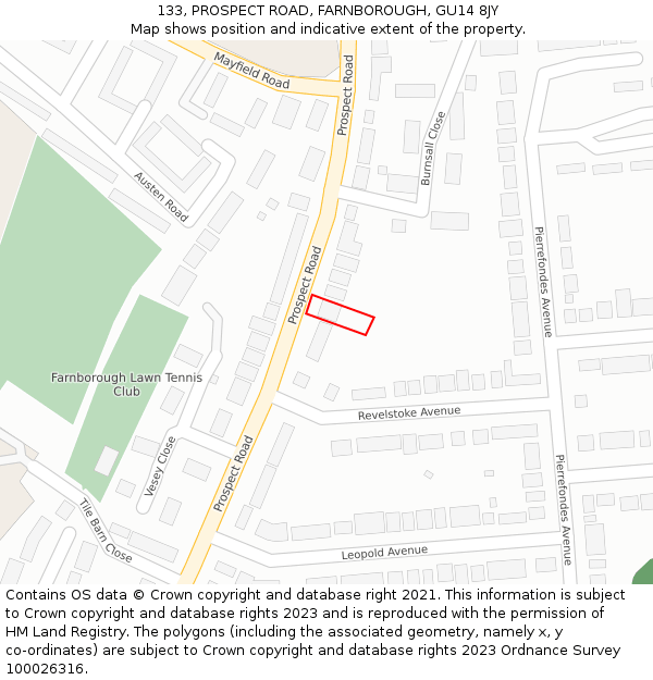 133, PROSPECT ROAD, FARNBOROUGH, GU14 8JY: Location map and indicative extent of plot