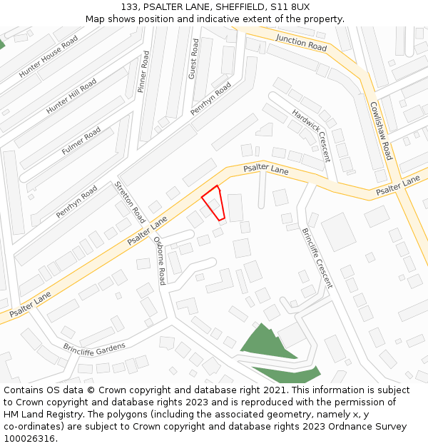 133, PSALTER LANE, SHEFFIELD, S11 8UX: Location map and indicative extent of plot