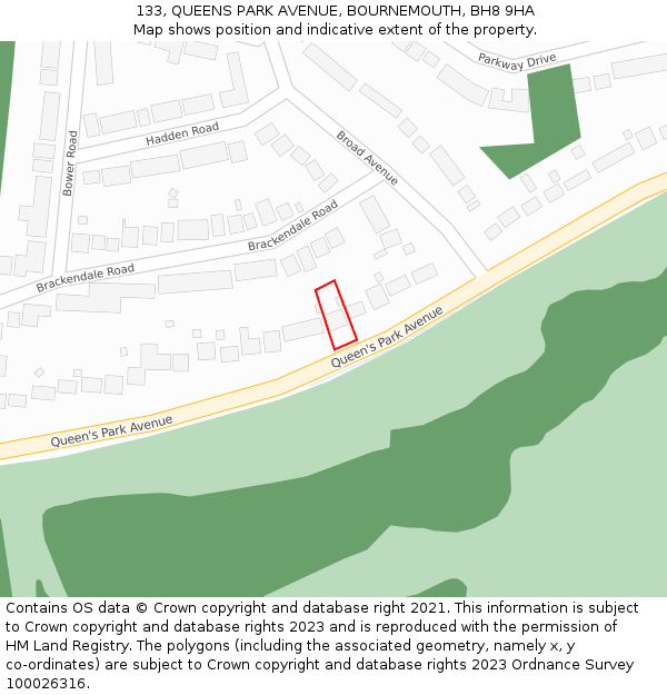 133, QUEENS PARK AVENUE, BOURNEMOUTH, BH8 9HA: Location map and indicative extent of plot