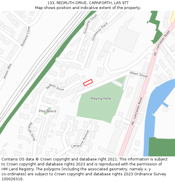 133, REDRUTH DRIVE, CARNFORTH, LA5 9TT: Location map and indicative extent of plot