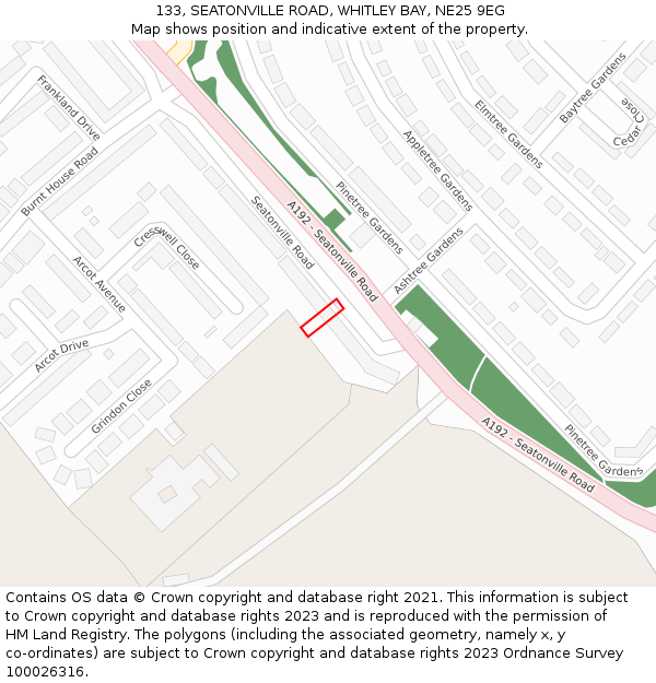 133, SEATONVILLE ROAD, WHITLEY BAY, NE25 9EG: Location map and indicative extent of plot