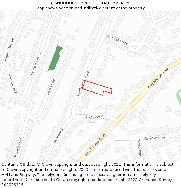 133, SNODHURST AVENUE, CHATHAM, ME5 0TP: Location map and indicative extent of plot