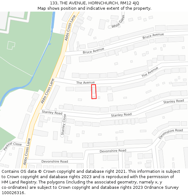 133, THE AVENUE, HORNCHURCH, RM12 4JQ: Location map and indicative extent of plot