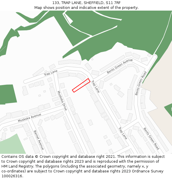 133, TRAP LANE, SHEFFIELD, S11 7RF: Location map and indicative extent of plot