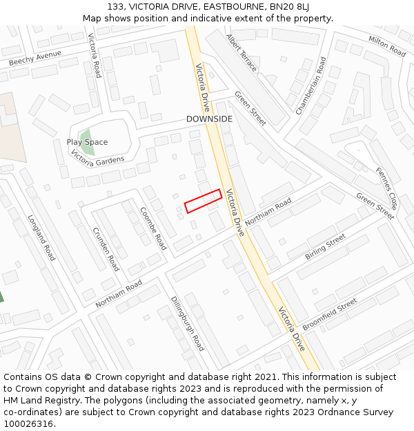 133, VICTORIA DRIVE, EASTBOURNE, BN20 8LJ: Location map and indicative extent of plot