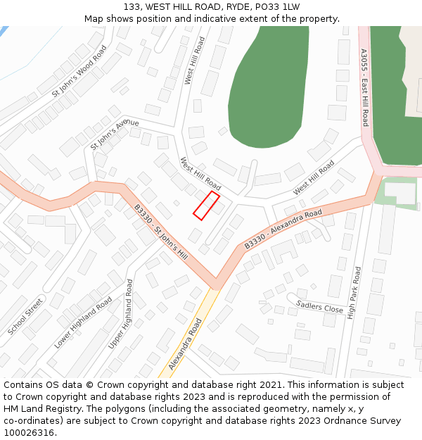 133, WEST HILL ROAD, RYDE, PO33 1LW: Location map and indicative extent of plot