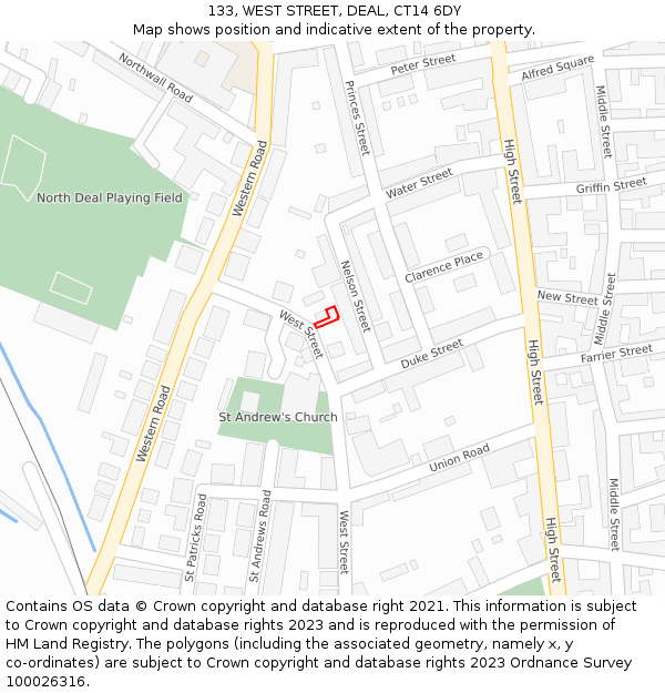 133, WEST STREET, DEAL, CT14 6DY: Location map and indicative extent of plot