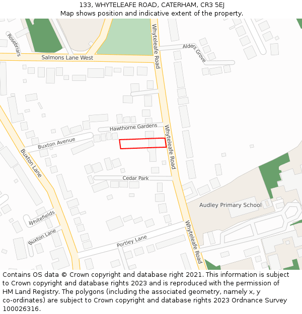 133, WHYTELEAFE ROAD, CATERHAM, CR3 5EJ: Location map and indicative extent of plot