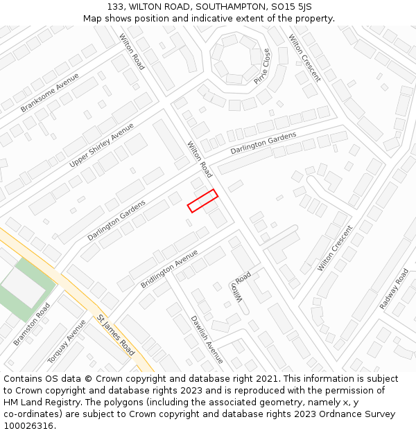 133, WILTON ROAD, SOUTHAMPTON, SO15 5JS: Location map and indicative extent of plot