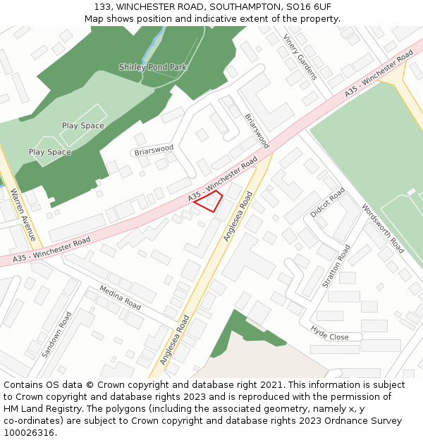 133, WINCHESTER ROAD, SOUTHAMPTON, SO16 6UF: Location map and indicative extent of plot