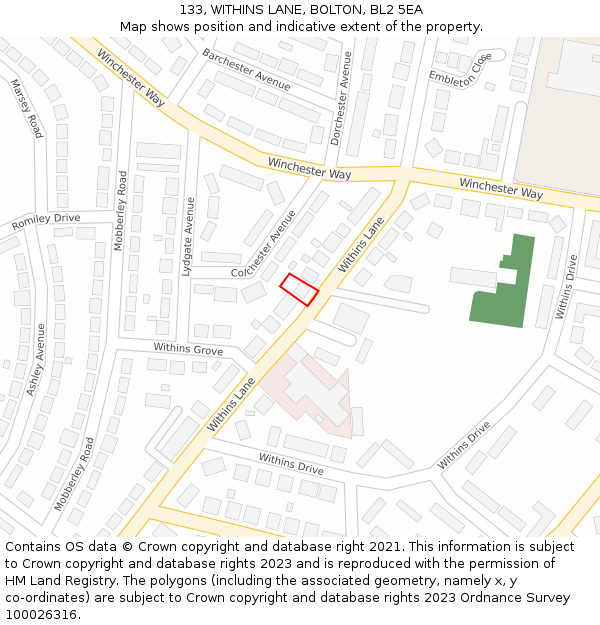 133, WITHINS LANE, BOLTON, BL2 5EA: Location map and indicative extent of plot