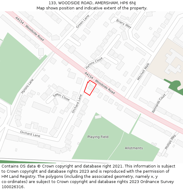 133, WOODSIDE ROAD, AMERSHAM, HP6 6NJ: Location map and indicative extent of plot