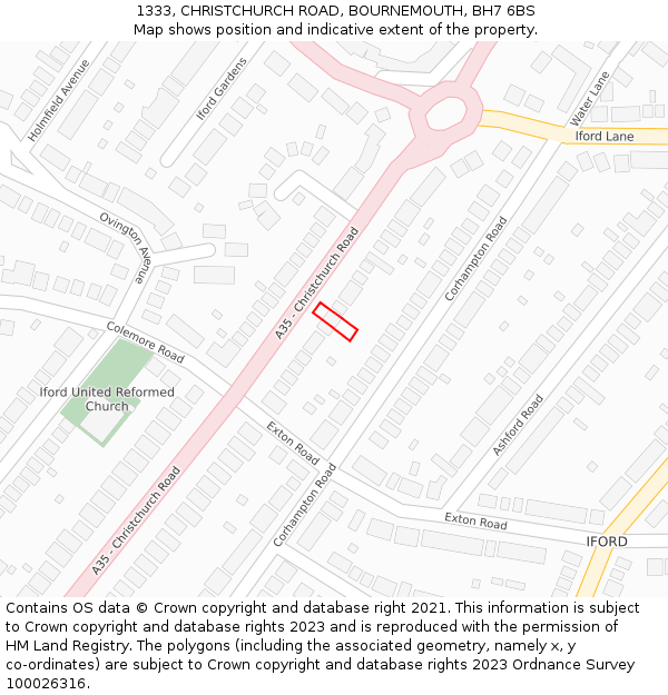 1333, CHRISTCHURCH ROAD, BOURNEMOUTH, BH7 6BS: Location map and indicative extent of plot