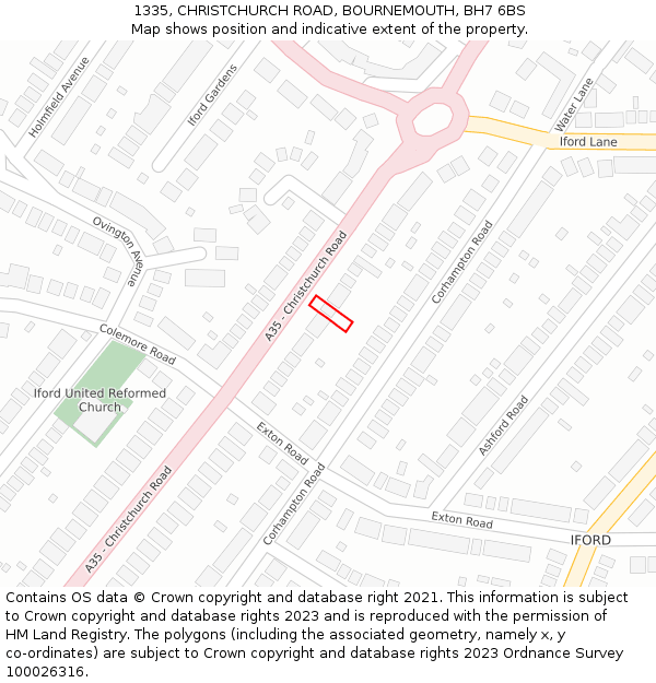 1335, CHRISTCHURCH ROAD, BOURNEMOUTH, BH7 6BS: Location map and indicative extent of plot
