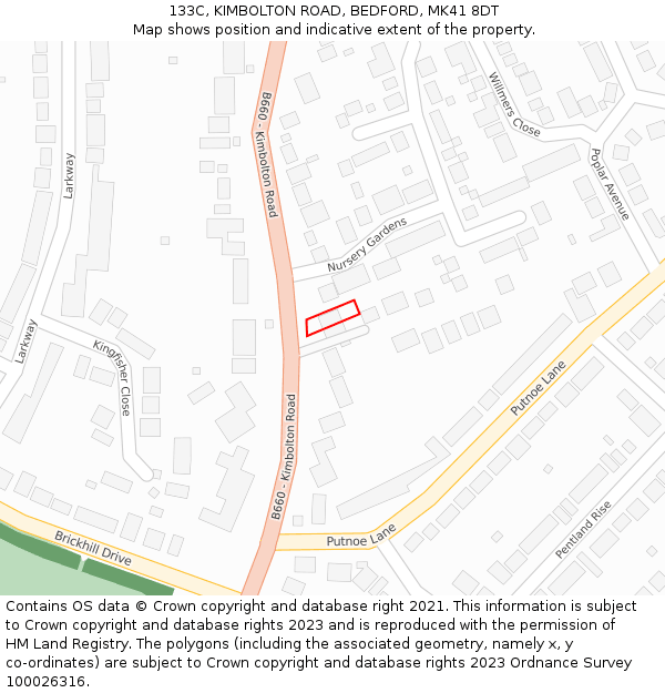 133C, KIMBOLTON ROAD, BEDFORD, MK41 8DT: Location map and indicative extent of plot