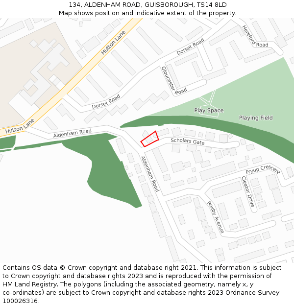 134, ALDENHAM ROAD, GUISBOROUGH, TS14 8LD: Location map and indicative extent of plot