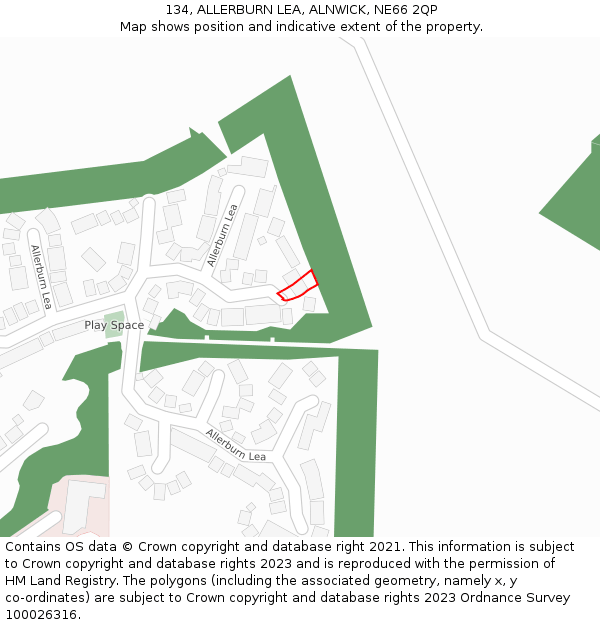 134, ALLERBURN LEA, ALNWICK, NE66 2QP: Location map and indicative extent of plot
