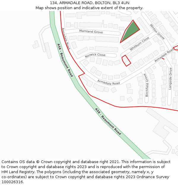 134, ARMADALE ROAD, BOLTON, BL3 4UN: Location map and indicative extent of plot