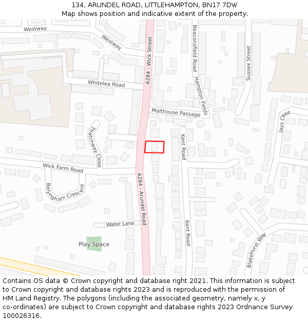 134, ARUNDEL ROAD, LITTLEHAMPTON, BN17 7DW: Location map and indicative extent of plot