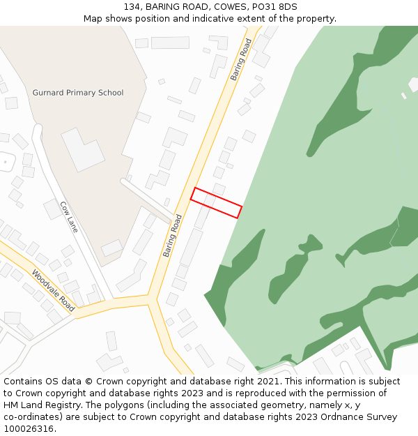 134, BARING ROAD, COWES, PO31 8DS: Location map and indicative extent of plot