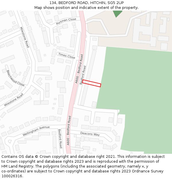 134, BEDFORD ROAD, HITCHIN, SG5 2UP: Location map and indicative extent of plot