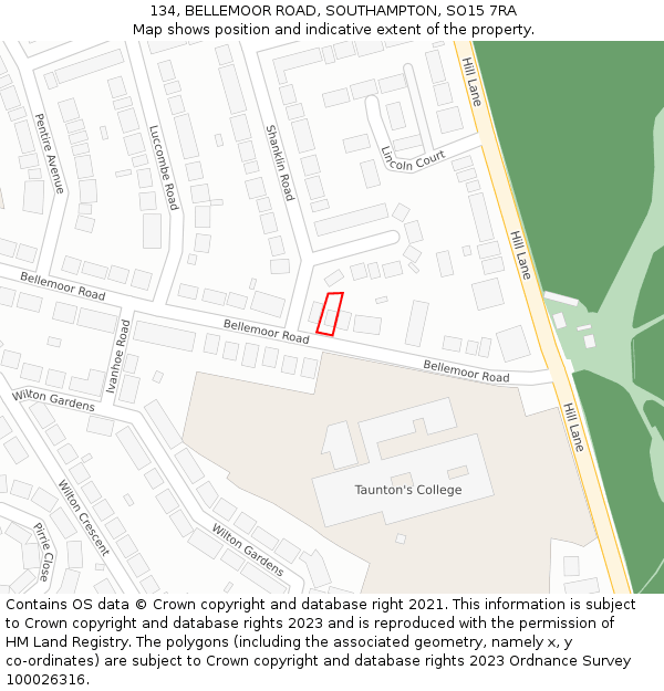 134, BELLEMOOR ROAD, SOUTHAMPTON, SO15 7RA: Location map and indicative extent of plot