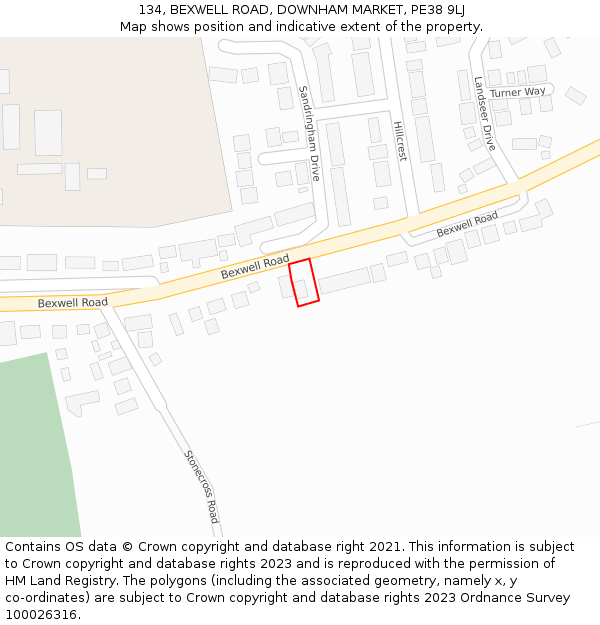 134, BEXWELL ROAD, DOWNHAM MARKET, PE38 9LJ: Location map and indicative extent of plot