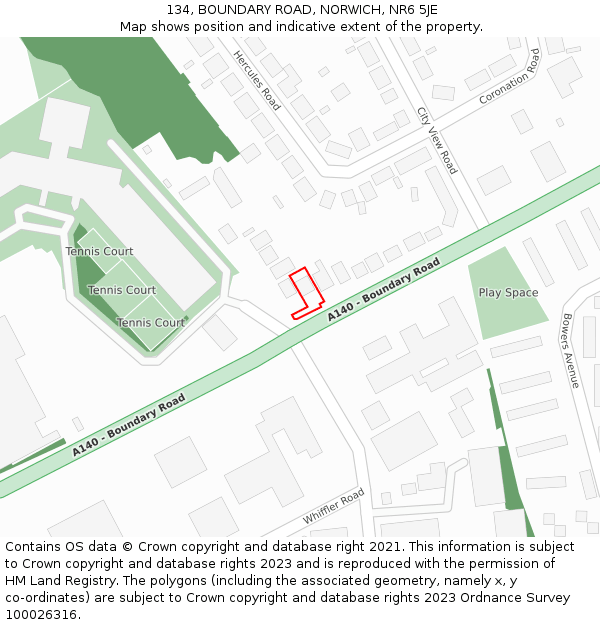 134, BOUNDARY ROAD, NORWICH, NR6 5JE: Location map and indicative extent of plot