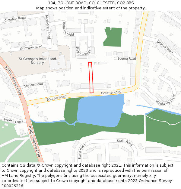 134, BOURNE ROAD, COLCHESTER, CO2 8RS: Location map and indicative extent of plot