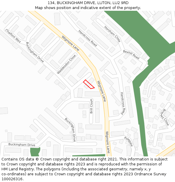 134, BUCKINGHAM DRIVE, LUTON, LU2 9RD: Location map and indicative extent of plot