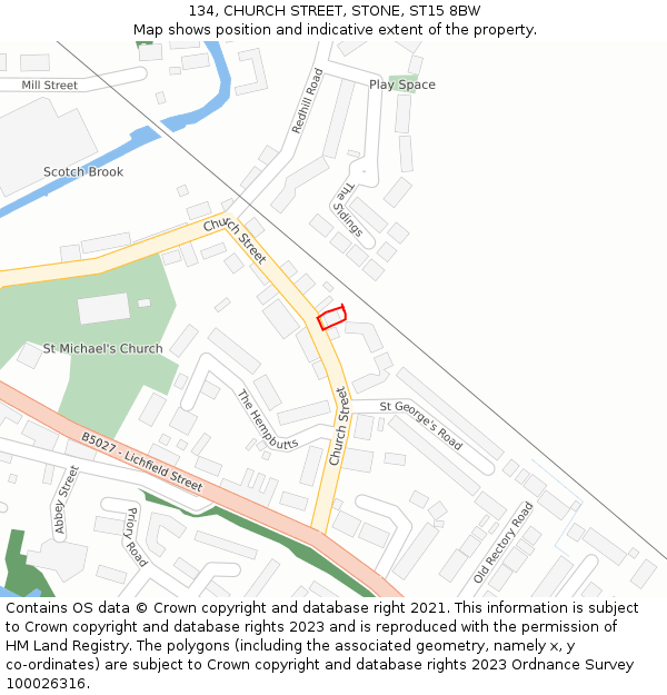 134, CHURCH STREET, STONE, ST15 8BW: Location map and indicative extent of plot