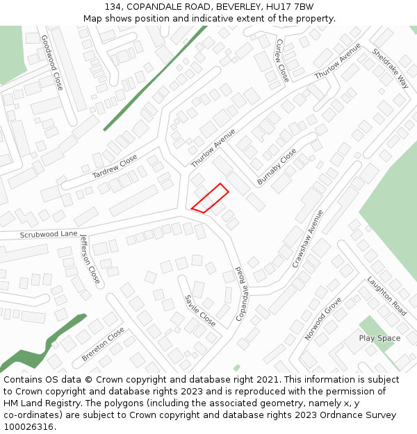 134, COPANDALE ROAD, BEVERLEY, HU17 7BW: Location map and indicative extent of plot