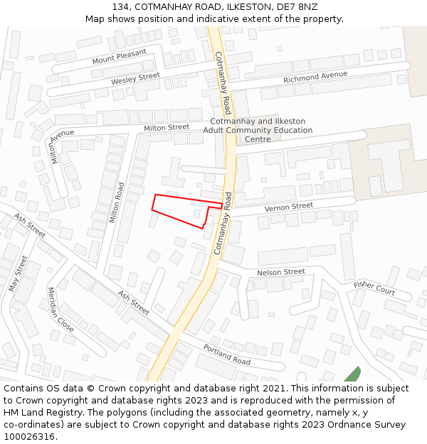 134, COTMANHAY ROAD, ILKESTON, DE7 8NZ: Location map and indicative extent of plot