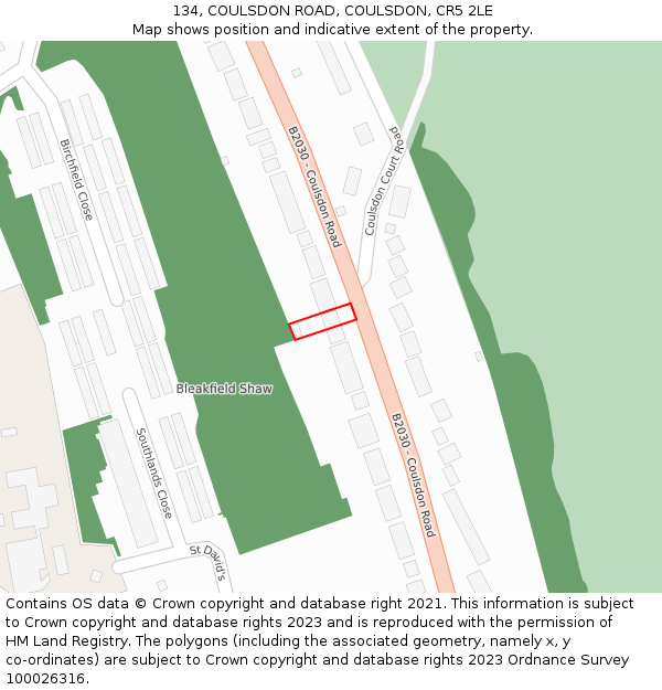 134, COULSDON ROAD, COULSDON, CR5 2LE: Location map and indicative extent of plot